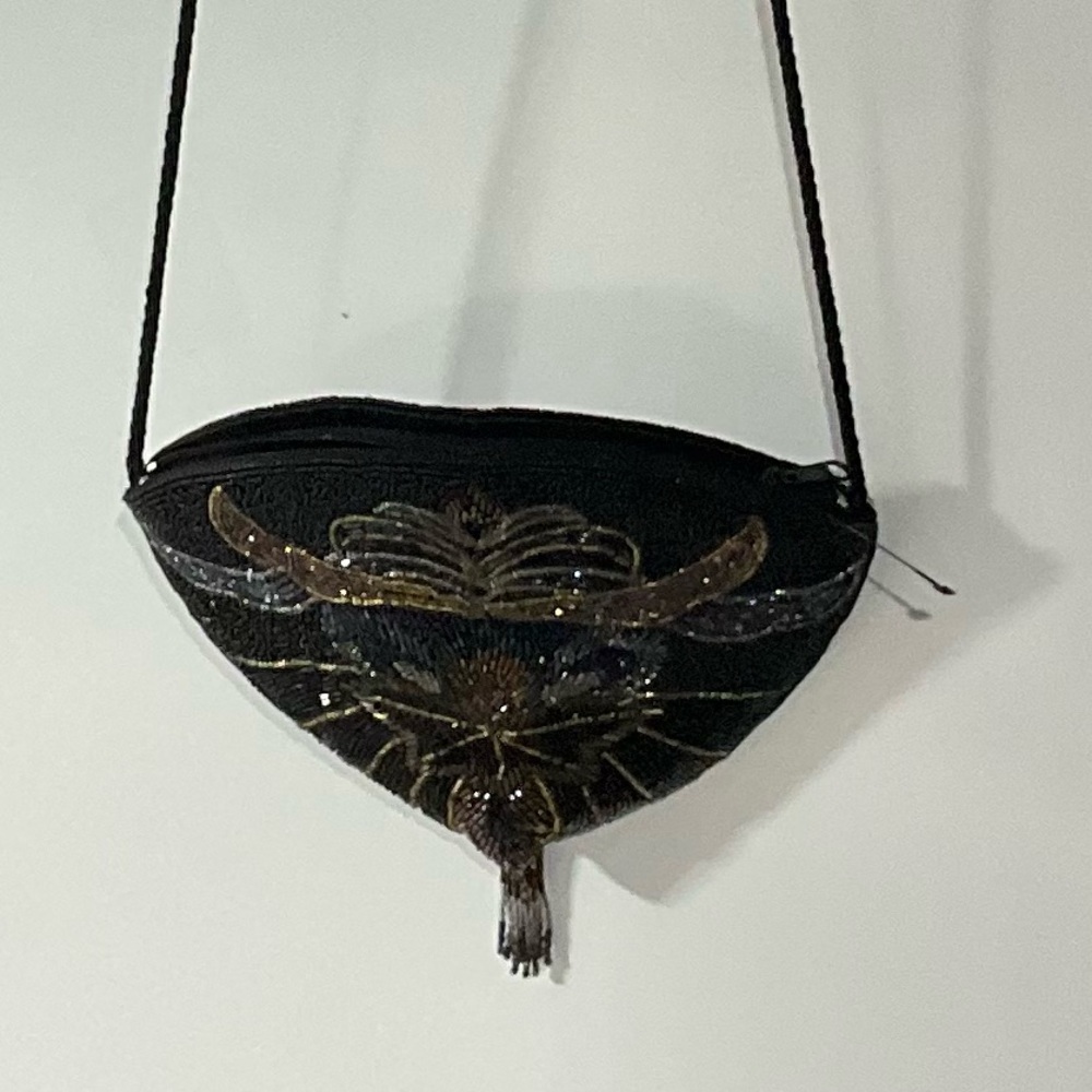 Magid Beaded Black Satin Clutch